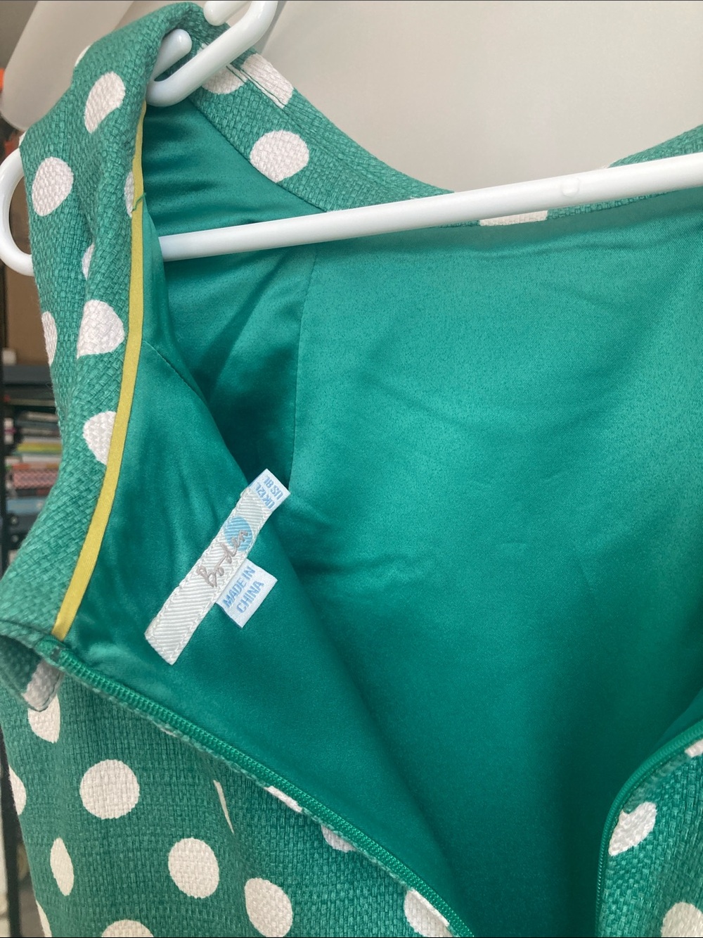 Boden Green and White Polka Dot Midi Dress Size 8L - Picture 12 of 15